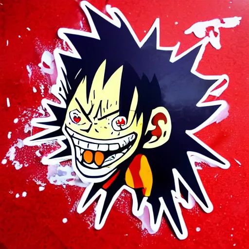 Image similar to die cut sticker, gatling attack by luffy, splatter paint