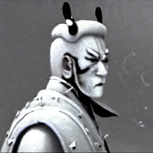 Image similar to photorealistic white rabbit samurai with angry face in seven samurai, film still, Usagi Yojimbo