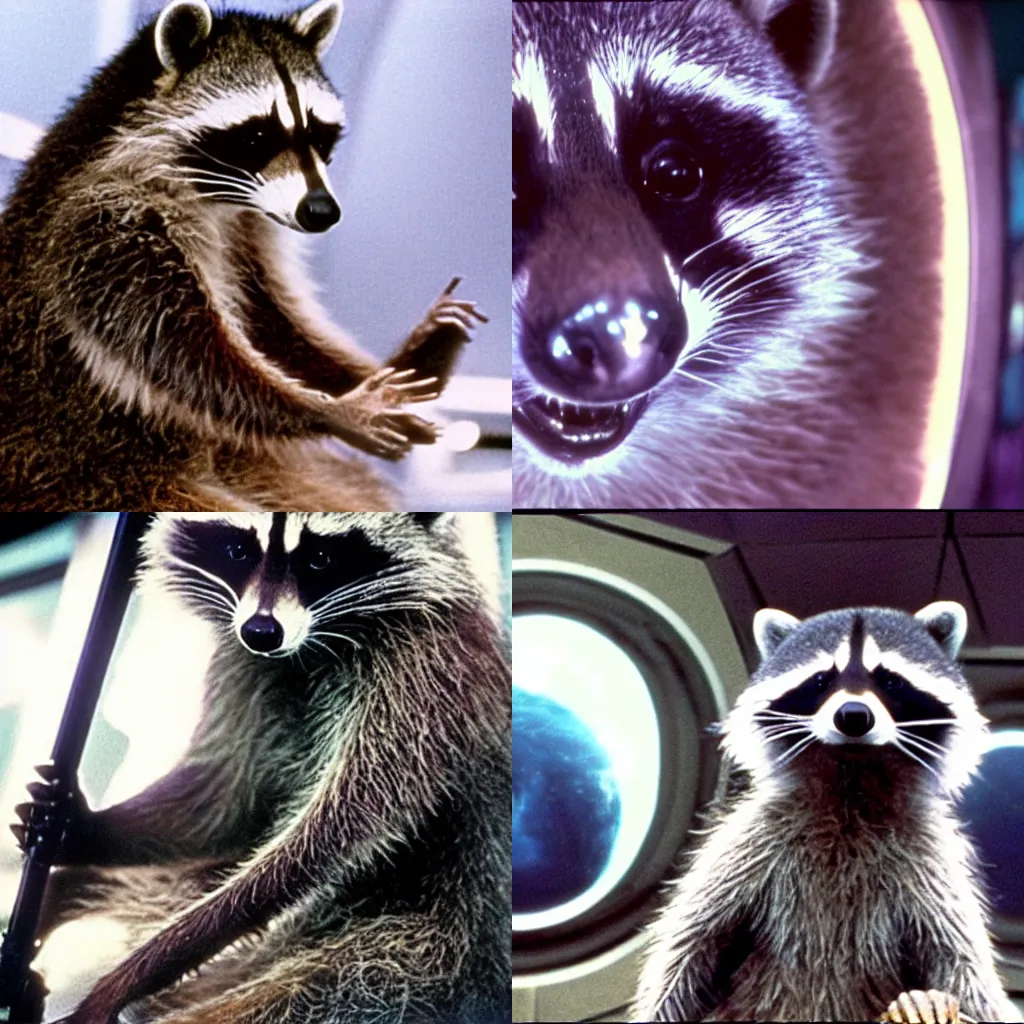 Prompt: A raccoon David Bowman in space in the movie 2001 A Space Odyssey