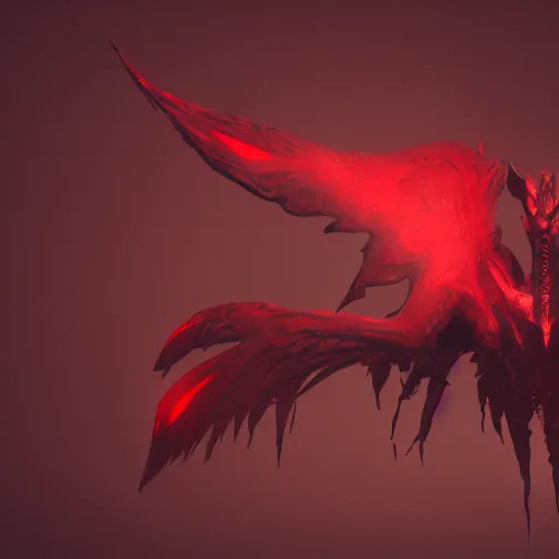 Image similar to abstract shadow demon with wings red hunter eyes, highly realistic photo realistic octane render blender highly detailed 8 k