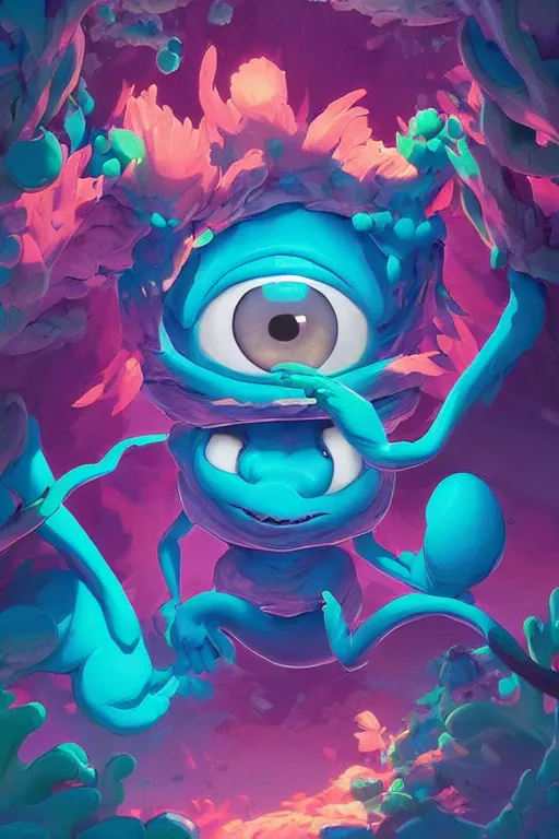 Image similar to smurf ghost creature animal sushi cristal very big eye roots cactus elemental flush of force nature micro world fluo fishscale, behance hd by jesper ejsing, by rhads, makoto shinkai and lois van baarle, ilya kuvshinov, rossdraws radiating a glowing aura global illumination ray tracing hdr