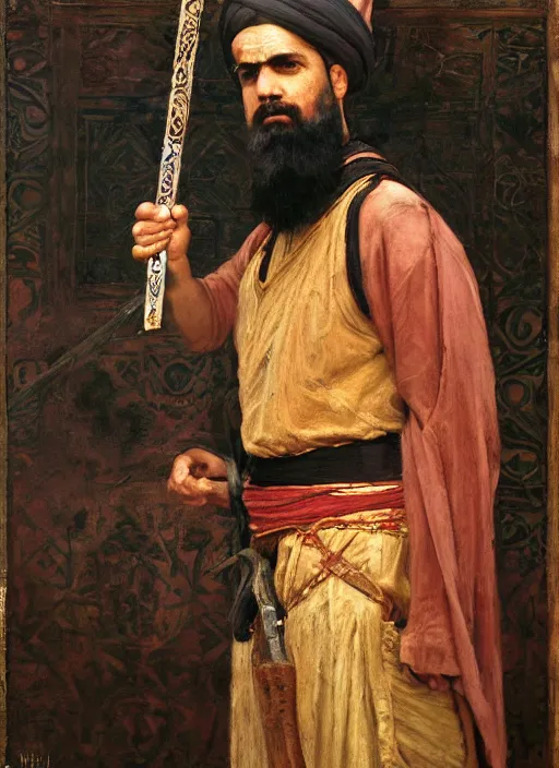 Prompt: Rabbit warlord. Iranian orientalist portrait by john william waterhouse and Edwin Longsden Long and Theodore Ralli and Nasreddine Dinet, oil on canvas. Cinematic, vivid colors, hyper realism, realistic proportions, dramatic lighting, high detail 4k