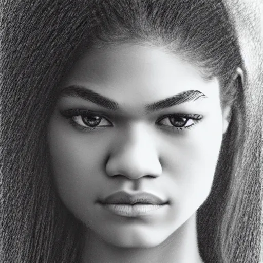 Prompt: a realistic close - up portrait of a zendaya, charcoal drawing, intricate, high definition, 4 k, trending