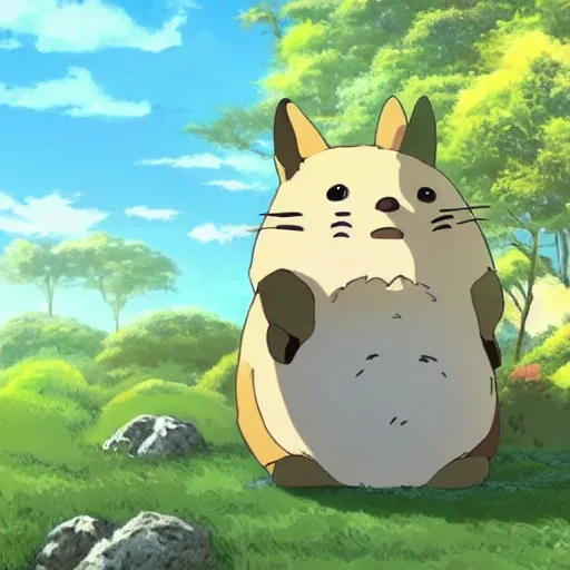 Prompt: an adorable corgi totoro, scenic landscape background, beautiful, anime, ghibli