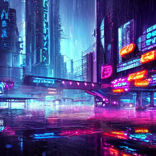 a humongous neon city abandoned on a cyberpunk biome, | Stable Diffusion