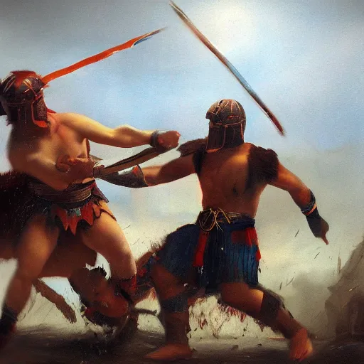 Prompt: gladiator fighting against a khimera in the end of the world, by rutkowski, ultrarealistic