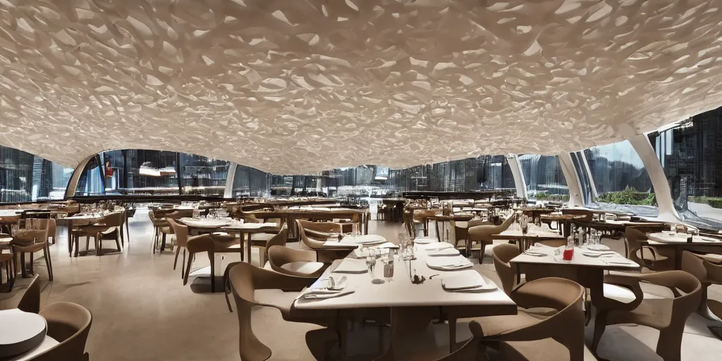 Image similar to interior of a restaurant designed by zaha hadid, architecture, interior design, photography