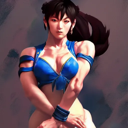 Prompt: female character inspired by chun li, digital art made by ruan jia