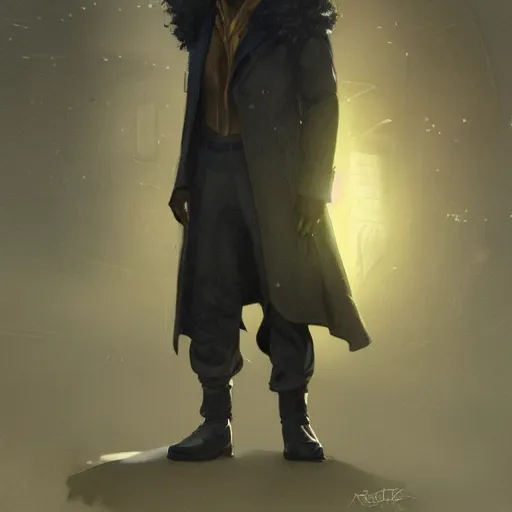 Prompt: a photorealistic dramatic fantasy render of a fit lightskinned black man wearing coat, artgerm, greg rutkowski, alphonse mucha, beautiful dynamic dramatic dark moody lighting, shadows, cinematic atmosphere, artstation, concept design art, octane render, 8 k