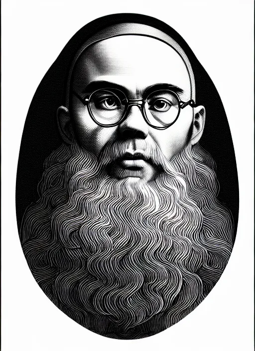 Prompt: portrait saint maximilian kolbe graphic in the art style of leonardo da vinci pencil, ultra detailed illustration vector line pencil highly detailed