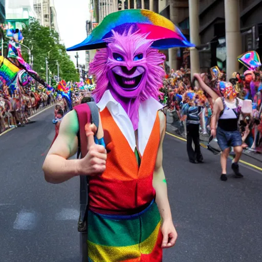 Prompt: The Babadook at a pride parade, photograph