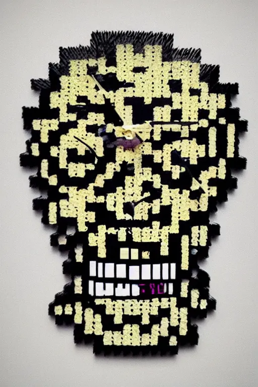 Image similar to scary skull clocks, animated in 8 bit 9 0's