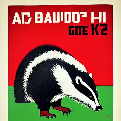 Prompt: A badger propaganda poster from the Soviet Union convincing people to support badgers.