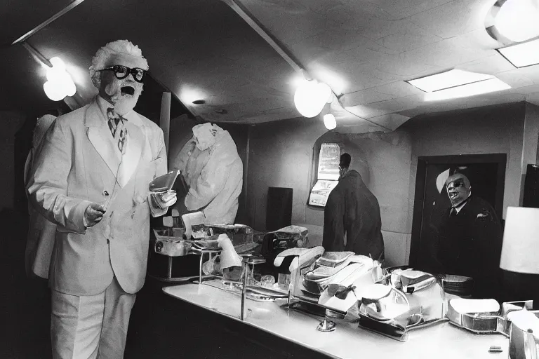 Image similar to Colonel Sanders ordering food in McDonald's cave