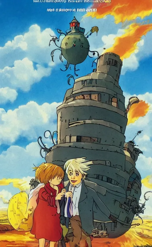 Prompt: movie poster of Howl's Moving Castle starring Danny Devito