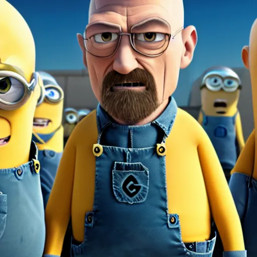 Image similar to Walter White as Gru in Despicable Me, artistic, 8k, octane render, pixar, minions