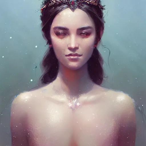 Image similar to a beautiful portrait of a goddess with sparkling skin by greg rutkowski and raymond swanland, trending on artstation