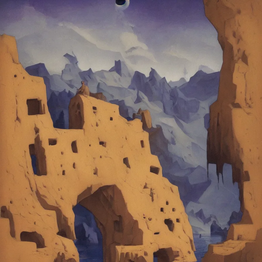 Image similar to a detailed oil painting of dark eerie ominous cave, prison cell, by nicholas roerich, by frank frazetta, by hans emmenegger, by bruce pennington, by eyvind earle, moisture, grainy, highly detailed, realistic, outline, line,