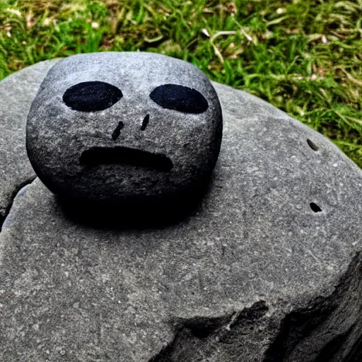 Prompt: the world's saddest rock 😭😫 why is it so sad, it has a sad face painted on it