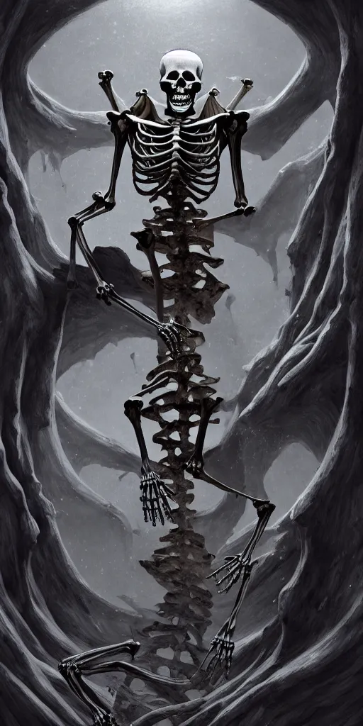 Prompt: a human skeleton slowly transforming into a book, matte oil painting and d & d art, eldritch, pages, spiral, cosmic, award - winning, extremely detailed, sharp focus, 4 k