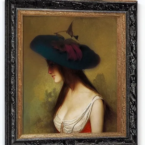 Image similar to portrait of a woman with a giant hat, by howard david johnson