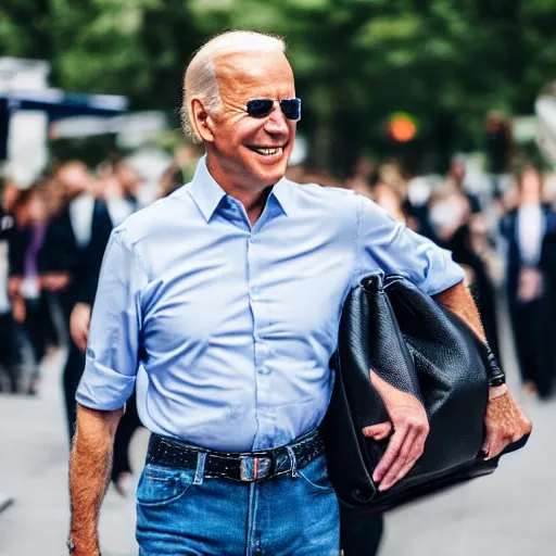 Image similar to joe biden carrying a telfar bag, fashion photography, vogue streetfashion, vsco photo, high definition