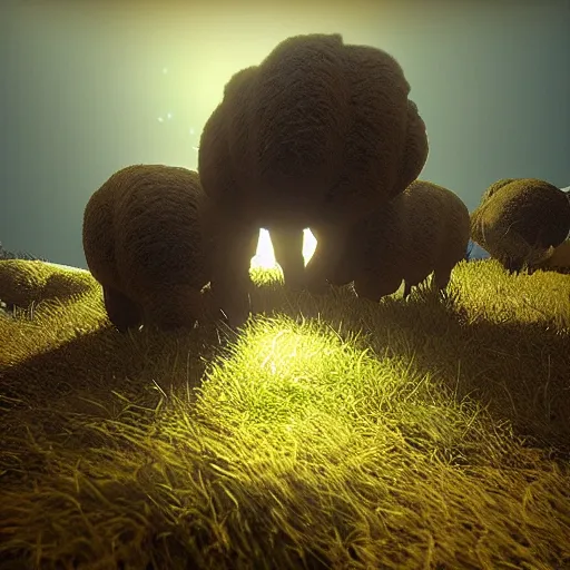 Image similar to “unreal engine sheep golden light”