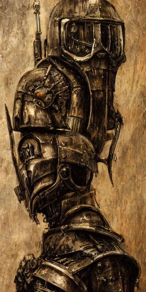 Image similar to a sinister loose brushwork photograph of a dieselpunk knight by h. r giger in the style of renaissance art, 8 k