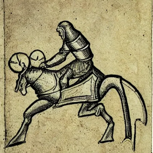 Image similar to medieval drawing of a Knight riding a snail