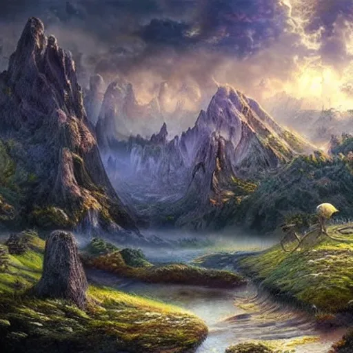 Prompt: A dream fantasy landscape, highly detailed, hyper realistic
