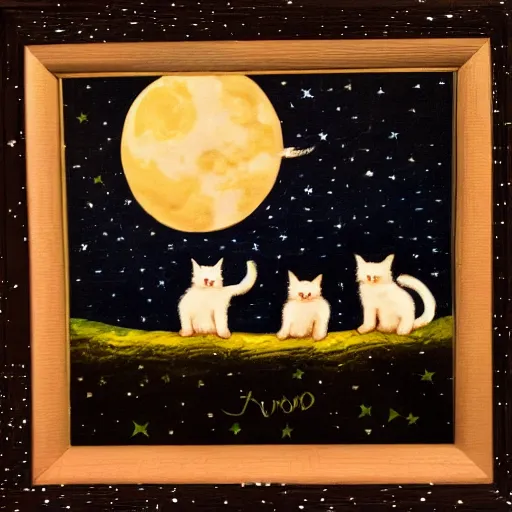 Image similar to kittens staring at the moon a starry night style