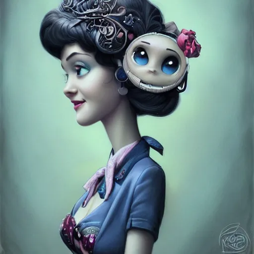 Image similar to Lofi portrait, Pixar style by Joe Fenton and Stanley Artgerm and Tom Bagshaw and Tim Burton, gentle smile