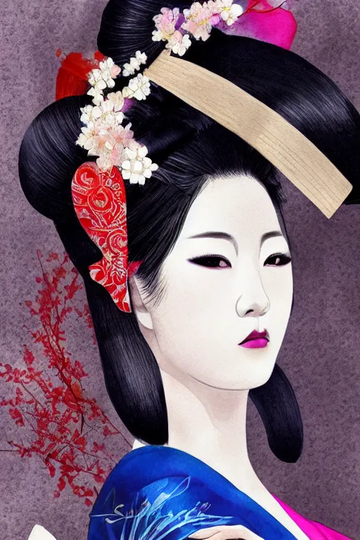 Image similar to sensual and very seductive geisha, digital art, 8k, character, realistic, portrait, photorealism, japan watercolour, masterpiece art