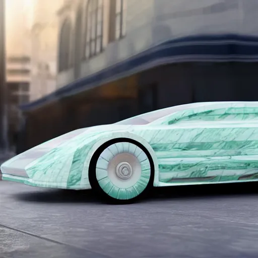 Image similar to vaporwave style car made from marble, concept