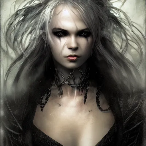 Image similar to kerli koiv the craft, darkwave, darksynth character portrait, sharp, digital matte painting, art by luis royo, greg rutkowski, wlop, dramatic lighting, trending on artstation