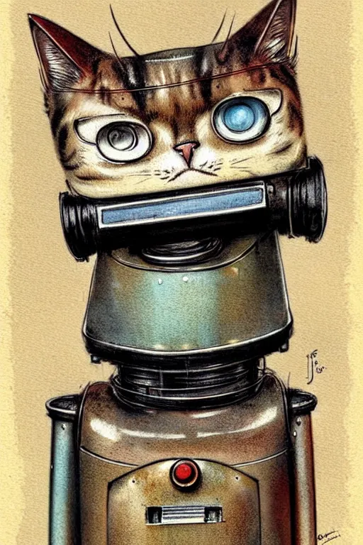 Image similar to 1 9 5 0 s retro robot cat, muted colors. by jean - baptiste monge