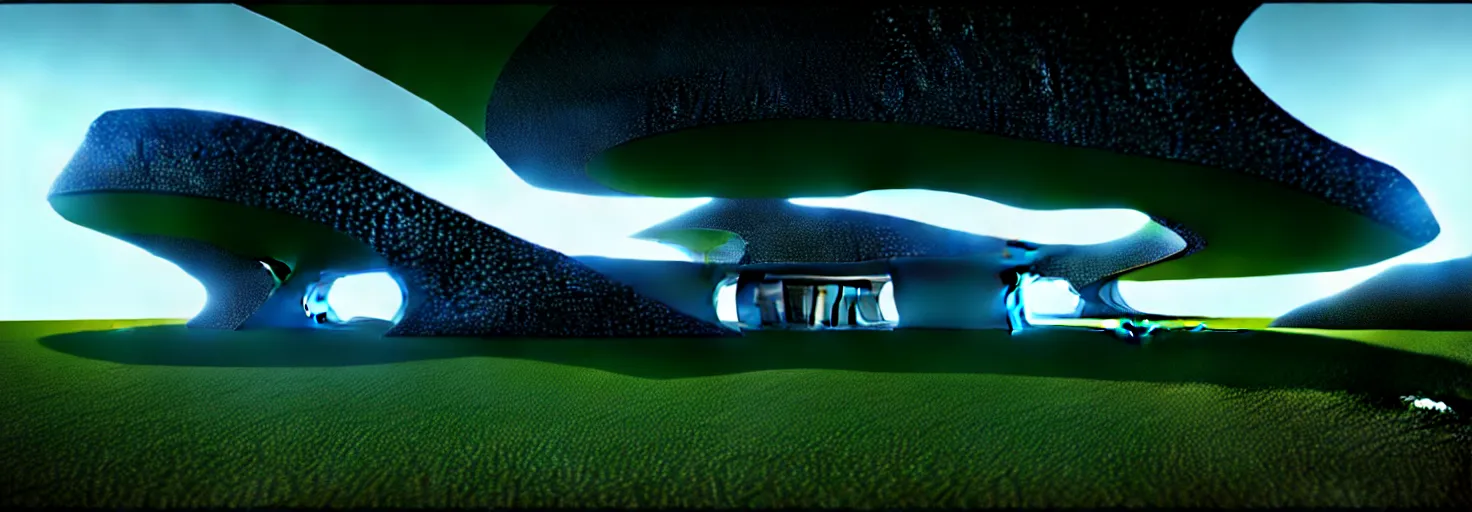 Image similar to a large futuristic house in the middle of a fractal landscape : octane render : unreal engine : 3 d fractal : digital 3 d : concept art : fractal : procedural : landscape
