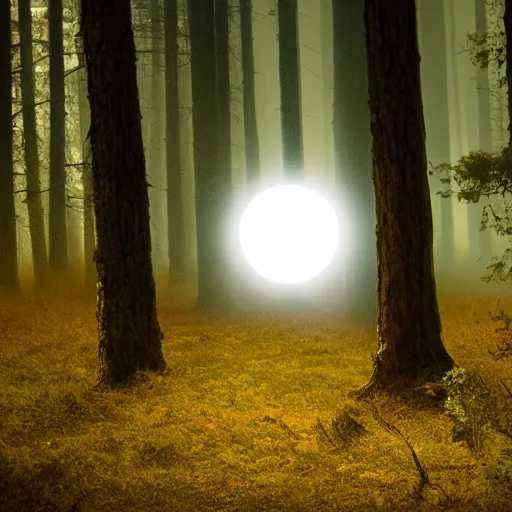 Image similar to owl flying at night through fog in the forest lit by the full moon