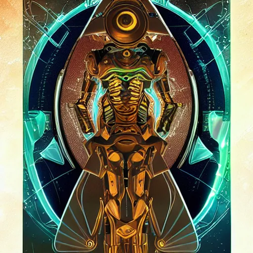 Image similar to the artificial general intelligence tarot card, artstation, technology, fractals