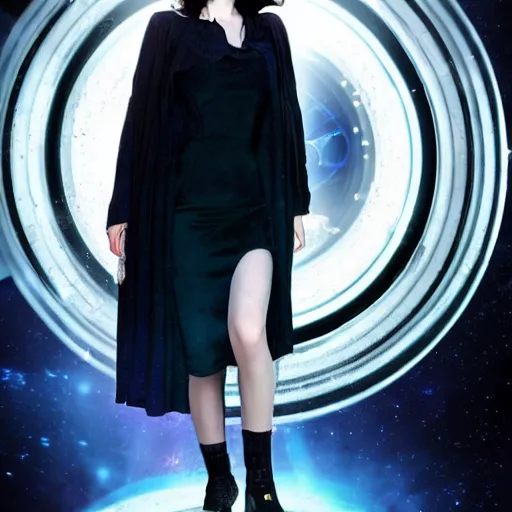 Image similar to a beautiful photograph of eva green as'doctor who ', time vortex in the background, detailed face, symmetrical face, extreme realism and detail, 8 k, completely framed, direct lighting, 3 5 mm photo, photorealistic, sharp focus