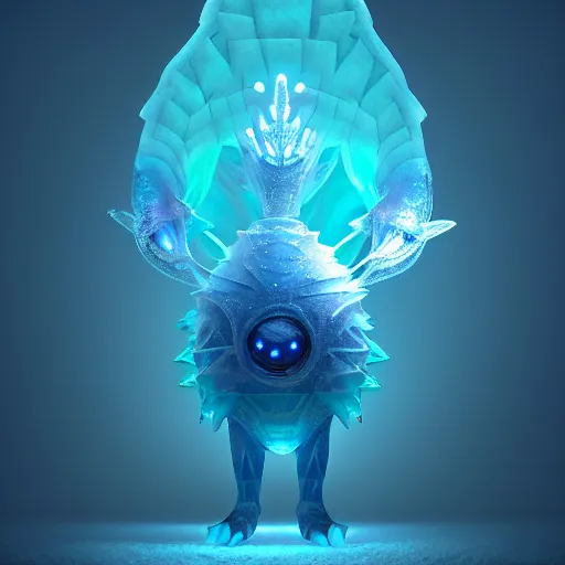 Image similar to ( ice pokemon ) creature creature in a alaska, bioluminescent bioluminescent translucent translucent : : by michal karcz, daniel merriam, victo ngai and guillermo del toro : : ornate, dynamic, particulate, intricate, elegant, highly detailed, centered, artstation, smooth, sharp focus, octane render, 3 d