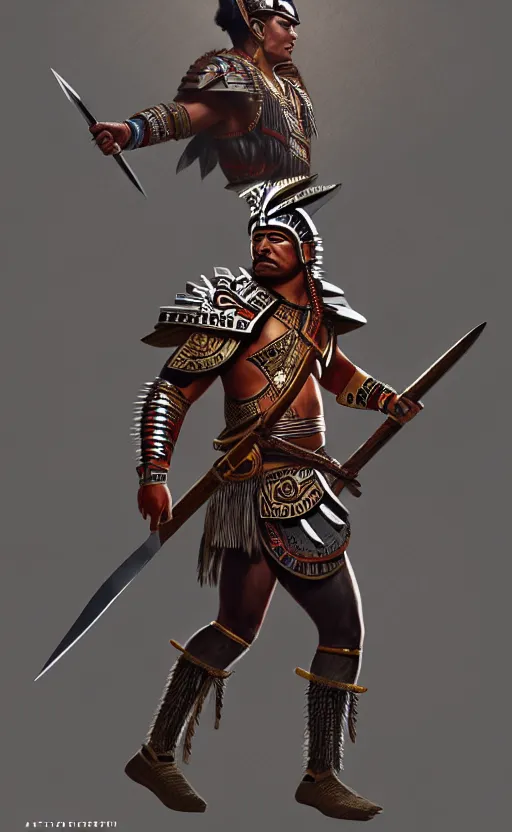 Prompt: fullbody!! aztec warrior with a sword surrounded by lightning, smooth and sharp, trending on artstation, fine details, elegant, dynamic pose, detailed and intricate environment, professional by tatyana kupriyanova and greg rutkowski and raymond swanland