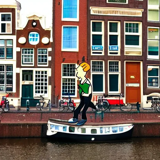 Image similar to amsterdam in the style of herge, tintin