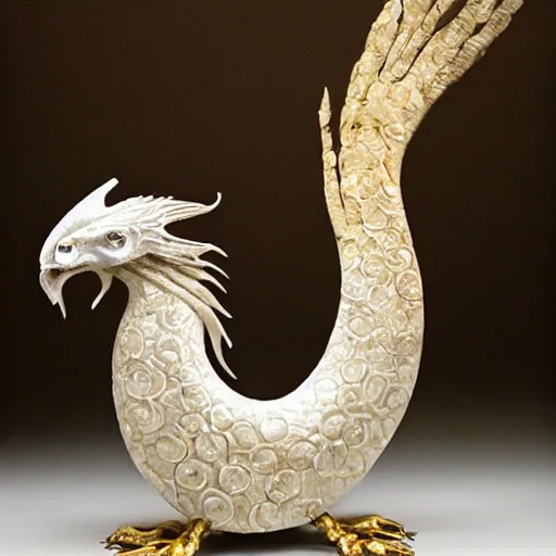 Prompt: feathered serpent, white marble with gold accents, by ellen jewett