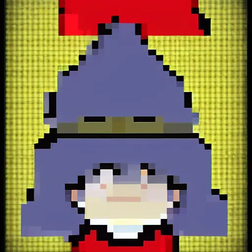 Prompt: The wizard in the black wizard hat looks like the pixel version of Marisa. 🦊👸🖤👺