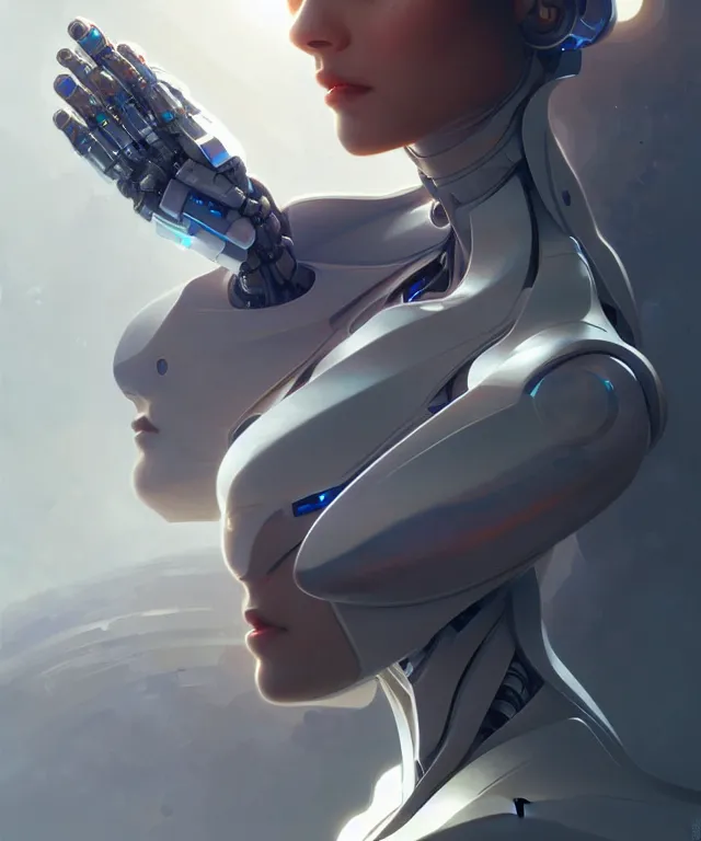 Prompt: Robot futuristic portrait, highly detailed, digital painting, artstation, concept art, smooth, sharp focus, illustration, art by artgerm and greg rutkowski and alphonse mucha