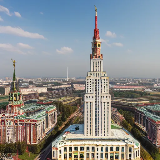 Image similar to moscow state university main building, aerial photography, highly detailed, 4 k, by greg rutkowski