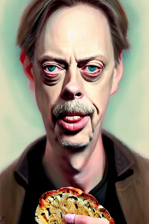 Image similar to beautiful portrait half steve buscemi wearing sourdough bread, by greg rutkowski