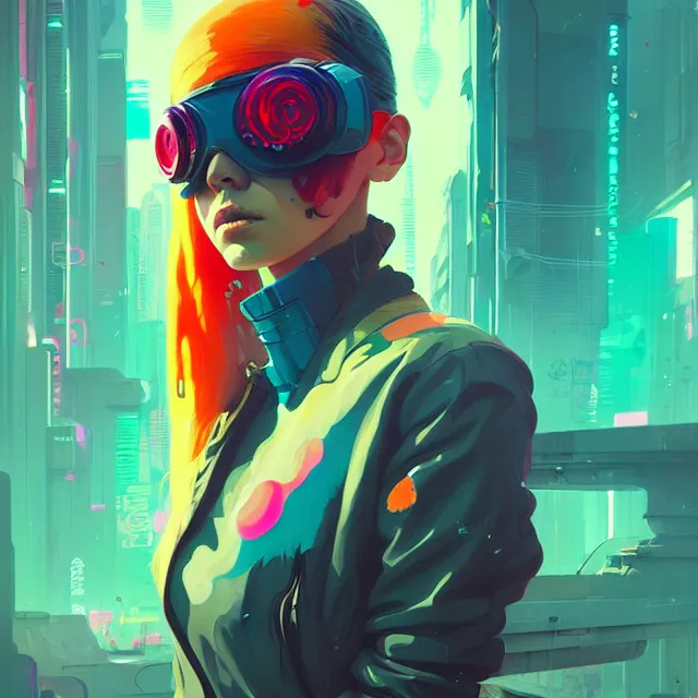 Prompt: a beautiful painting of a cyberpunk girl by sachin teng and pascal blanche and josan gonzalez and greg rutkowski and sachin teng and vania zouravliov. in style of futurism art. brush stroke, vibrating colors, hyper detailed. 4 k texture. beautiful features. octane render. trending on artstation