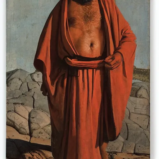 Image similar to Middle-eastern skinned man with ancient Canaanite clothing by Normal Rockwell